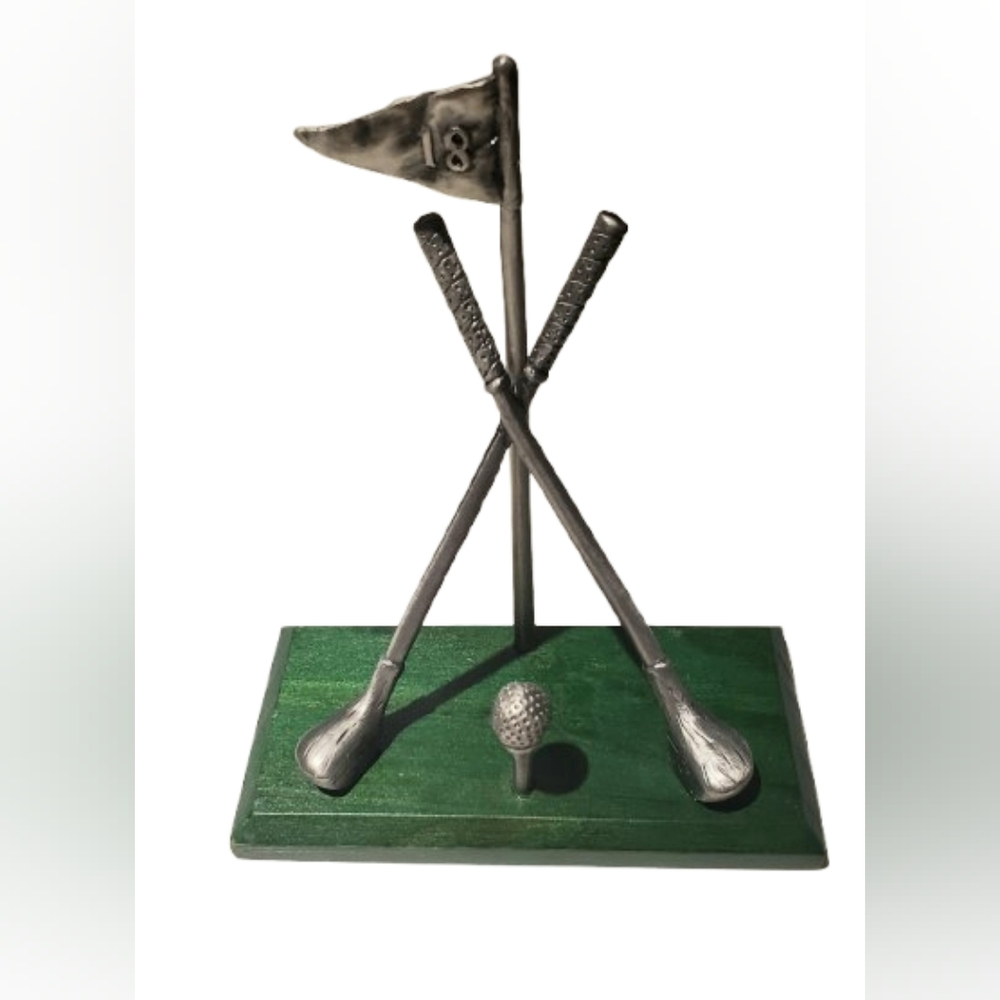 Russ Golf Club Business Card Holder Pewter Flag Golf Ball 18th Hole